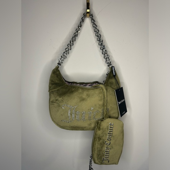 🇬🇧 UK Juicy Couture Moss Green Velour Hobo Bag - Picture 8 of 11